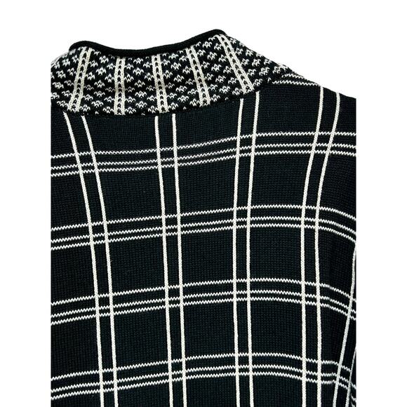 Talbots Black & White Checkered Plaid Zipper‎ Front Career Sweater Sz Medium - Picture 5 of 8